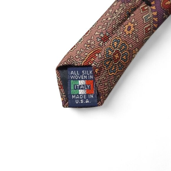 Pride of England Made in USA Vintage Silk Tie Paisley Floral Geometric Pattern - Picture 4 of 5